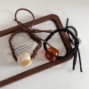 Fresh and cute heart-shaped round bead hair tie, woven rubber band, women's hair tie, high-elasticity hair band leather Specification image