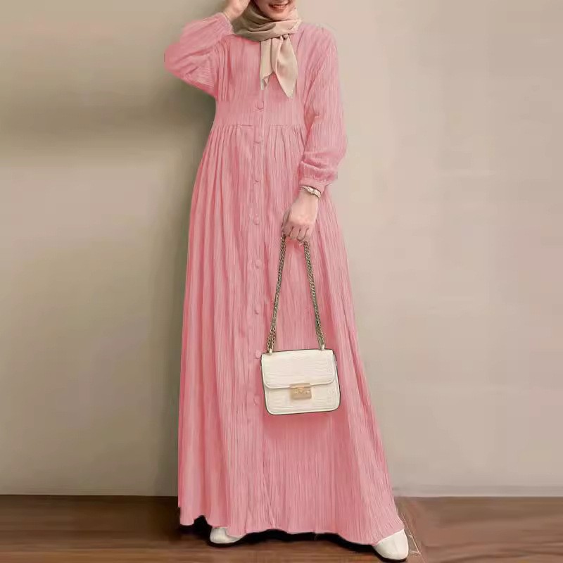 2024 Muslim Women's clothing retro long-sleeved solid color robe Spring and Autumn New Elegant casual plus-size women's dress Application Scenario