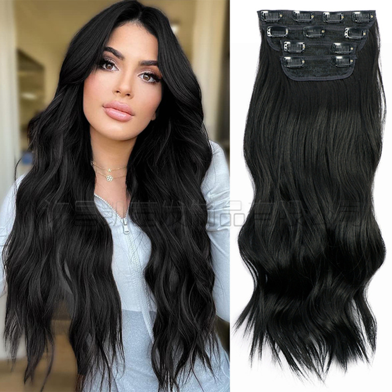 Xuchang Aisi European and American wigs, long curly wigs, women's hair, wig pieces, Four-piece sets, clip hair, and chemical fiber hair extensions Specification image