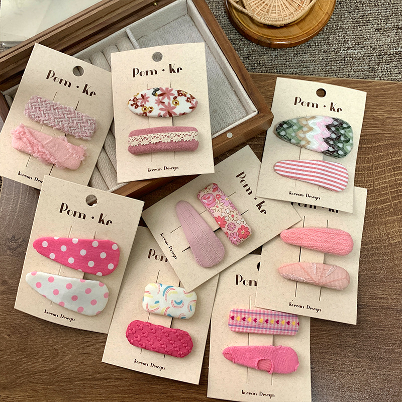 Korean Version Of The New Sweet Embroidery Floral Girl Heart Powder Bb Clip Children's Cloth Clip Broken Hair Clip Bangs Clip Hair Accessories details Picture
