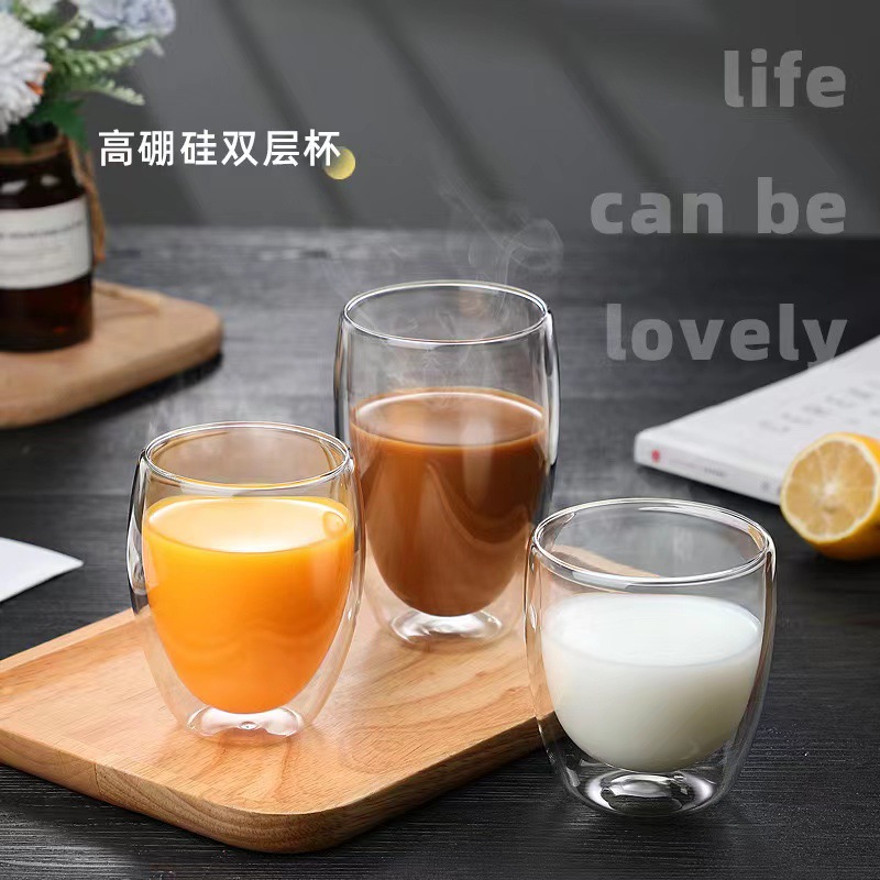 创意双层杯跨境耐高温玻璃水杯家用玻璃杯浓缩咖啡杯牛奶杯花茶杯
