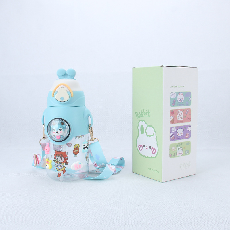 Cute Rabbit Plastic Cup Cartoon Doll Cute Children's Plastic Water Cup Cute Student Rabbit Head Cover Plastic Cup Item Picture