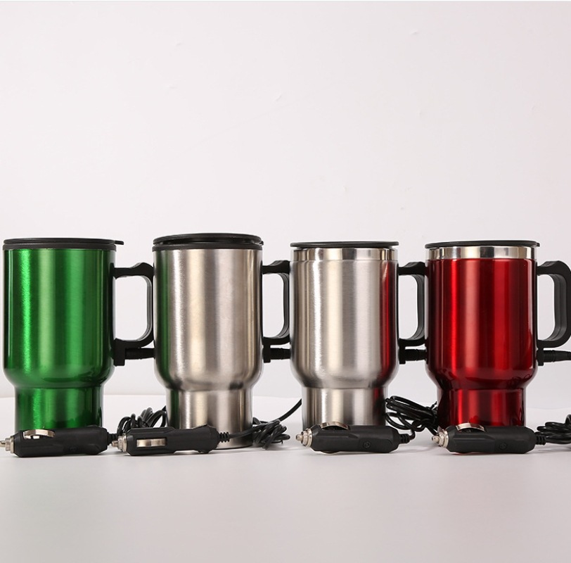 12V inner plastic outer steel car insulated cup, car water boiling cup, car heating cup, electric heating cup, color box set Specification image