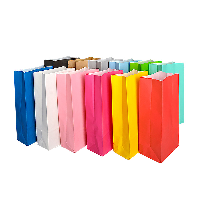 Customized colored square bottom bags for candies, snacks, accessories, takeout packages, discounts, kraft paper bags with LOGO printing Item Picture