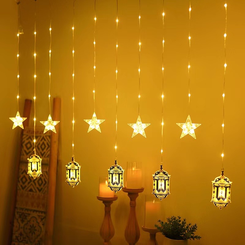 New bestsellers in 2023: Painted star and moon castle curtain lights, heart-shaped girl room Muslim LED decorative light strings Application Scenario