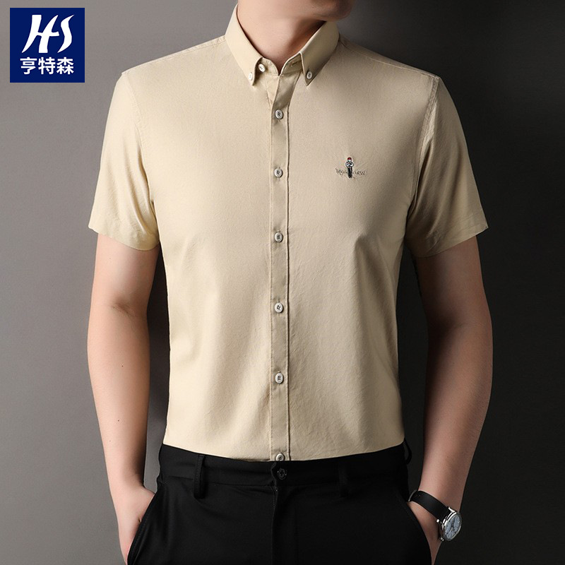 Cross-border 100 cotton Men's Shirt 2025 Summer New Style Business Breathable thin lapel shirt for men, pure cotton