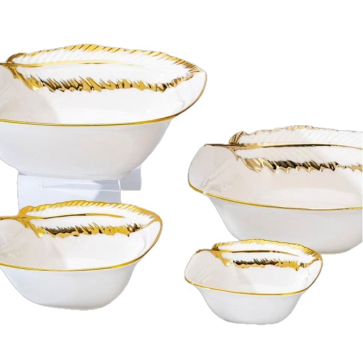 Light luxury ceramic tableware set, high-end gold-plated plates with golden edges. Wholesale Item Picture
