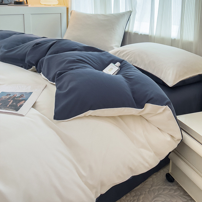 四件套ins风纯色磨毛夏季床上用品学生宿舍床单被套罩3三件套批发图