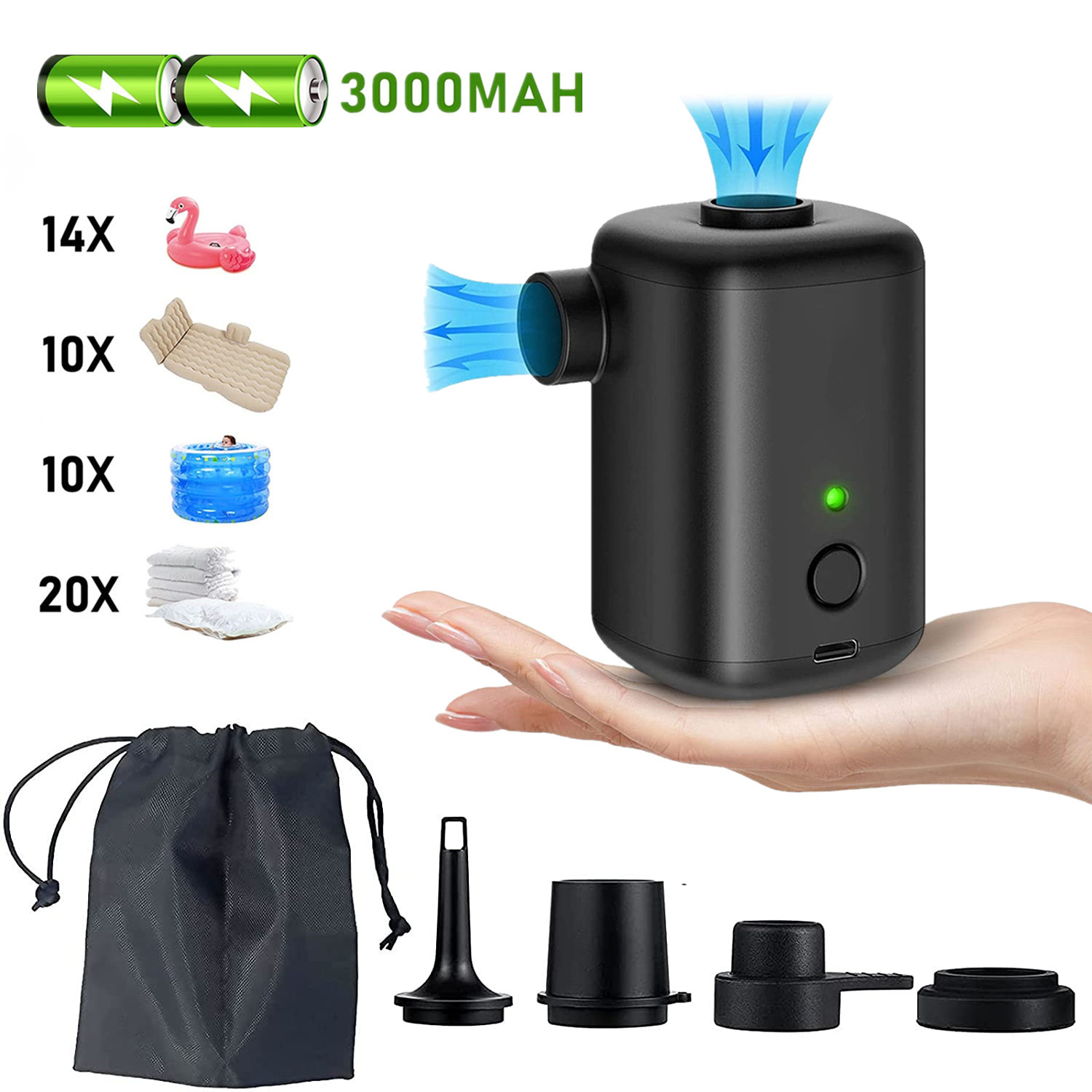 New portable outdoor air pump mattress electric high power pump wireless vacuum compression bag air pump