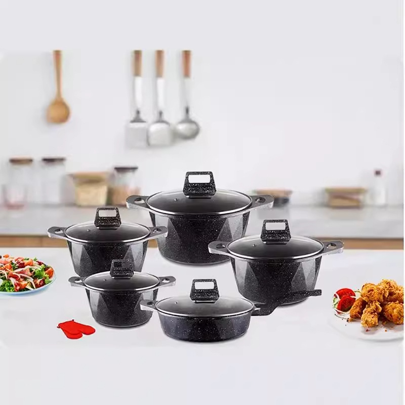 12pcs marble diamond 12-piece set of aluminum pot marble soup pot kitchenware set medical stone aluminum pot Specification drawing