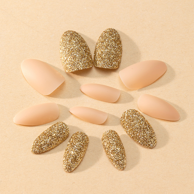 New frosted almond nail plates, glitter frosted nail plates, wearable and detachable nail plates, exclusively for export details Picture