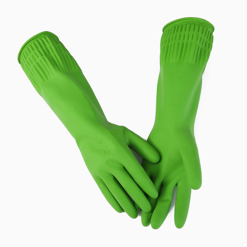 厨房家务洗衣乳胶手套绿色加长38cm洗碗手套防水耐磨手套劳保手套详情图5