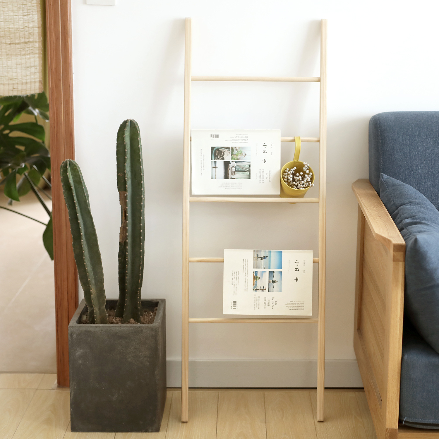 Ladder Hanger Trapezoidal Floor Coat Rack Art Nordic Hanger Beech Simple Modern Wooden Towel Rack Application Scenario
