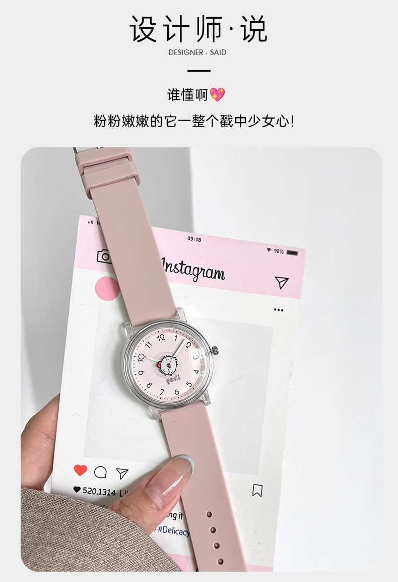 女款糖果色硅胶高颜值时尚学生表小巧卡通圆表盘女士礼物防水手表详情2