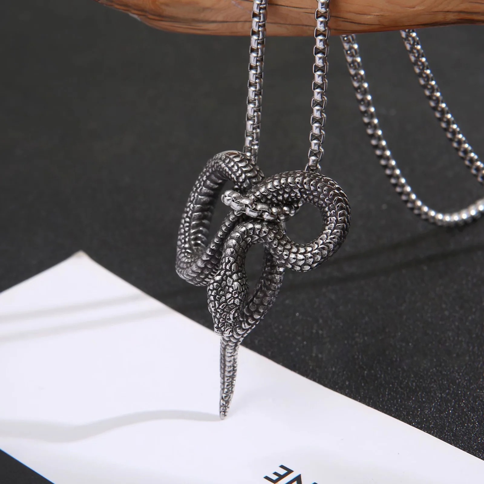 New style of Chinese trend accessories, European and American retro creative design snake-shaped stainless steel pendant, men's personalized python titanium steel necklace details Picture