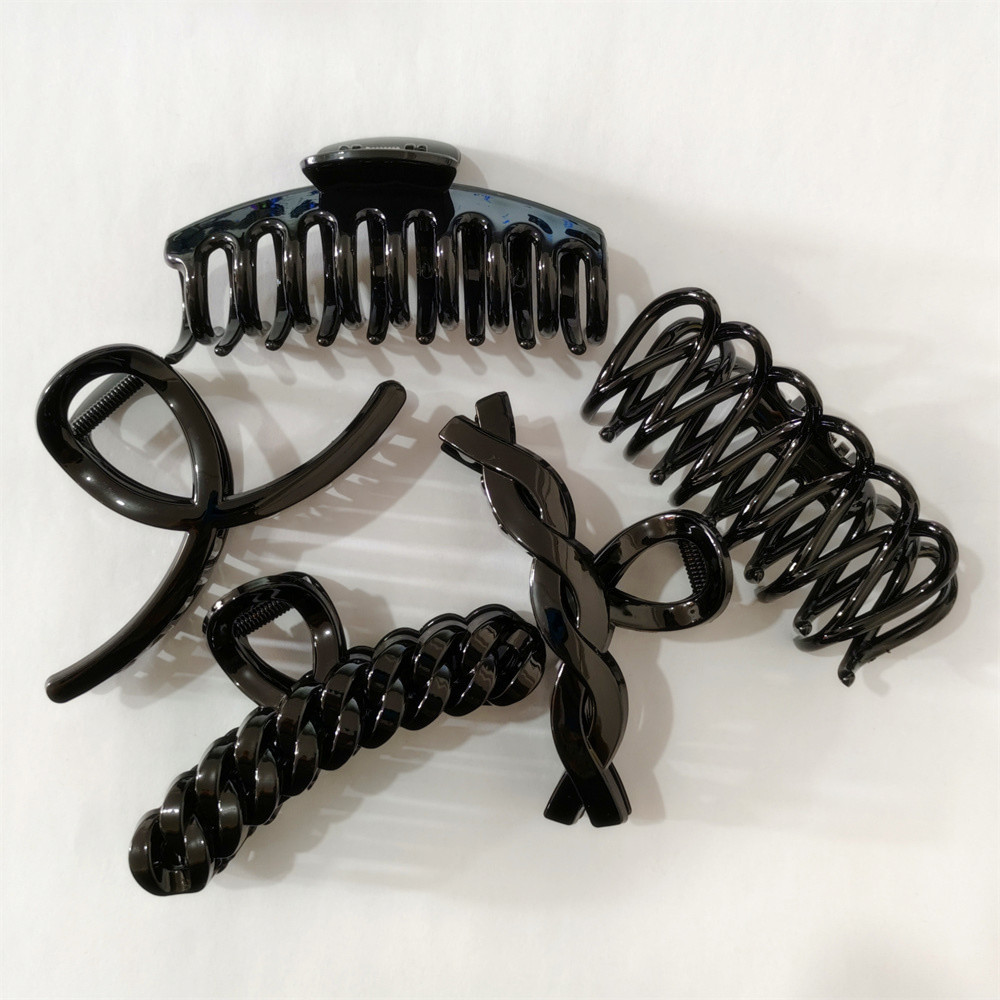 Korean style hairpin, high-end large hairpin, women's autumn and winter, shark clip on the back of the head, bright black, custom-made clip in stock Korean style hairpin, high-end large hairpin, women's autumn and winter, shark clip on the back of the head, bright black, custom-made clip in stock