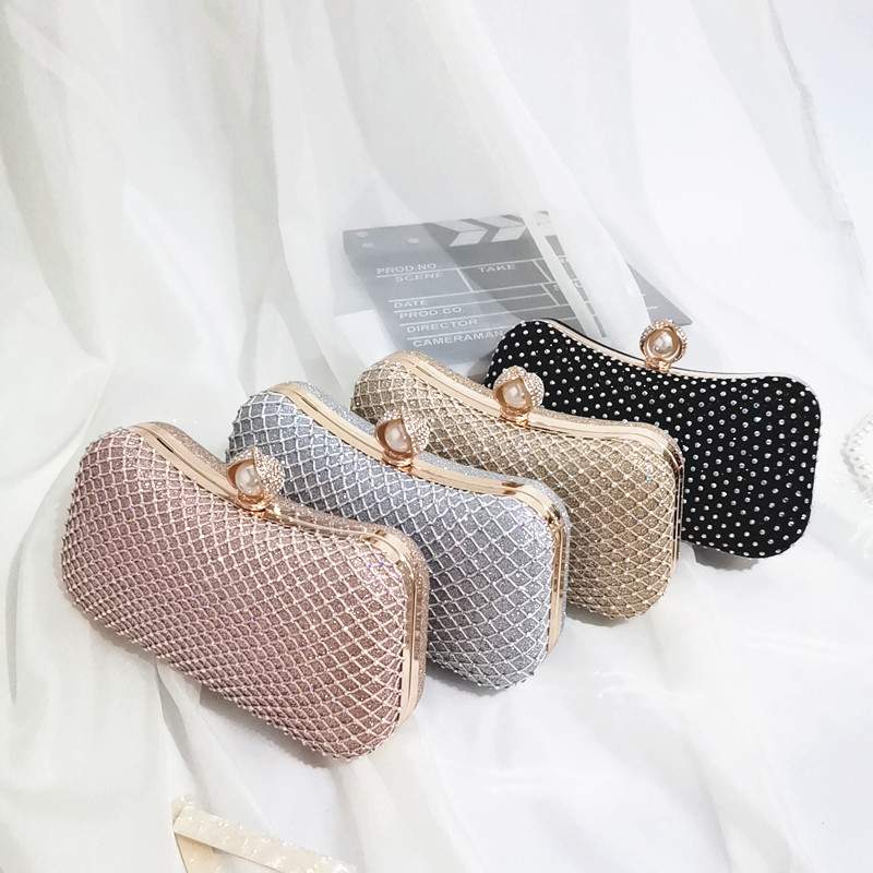 Ebay European And American Rhinestone Bag Set Diamond Pearl Pillow One-Shoulder Diagonal Mesh Diamond Bag Shining Dress Dinner Clutch Bag Specification drawing