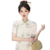 The new Chinese-style short-sleeved daily modified green cheongsam long style, featuring the "National Trend Lucky Bamboo" for the college entrance examination, has achieved a successful start Item Picture