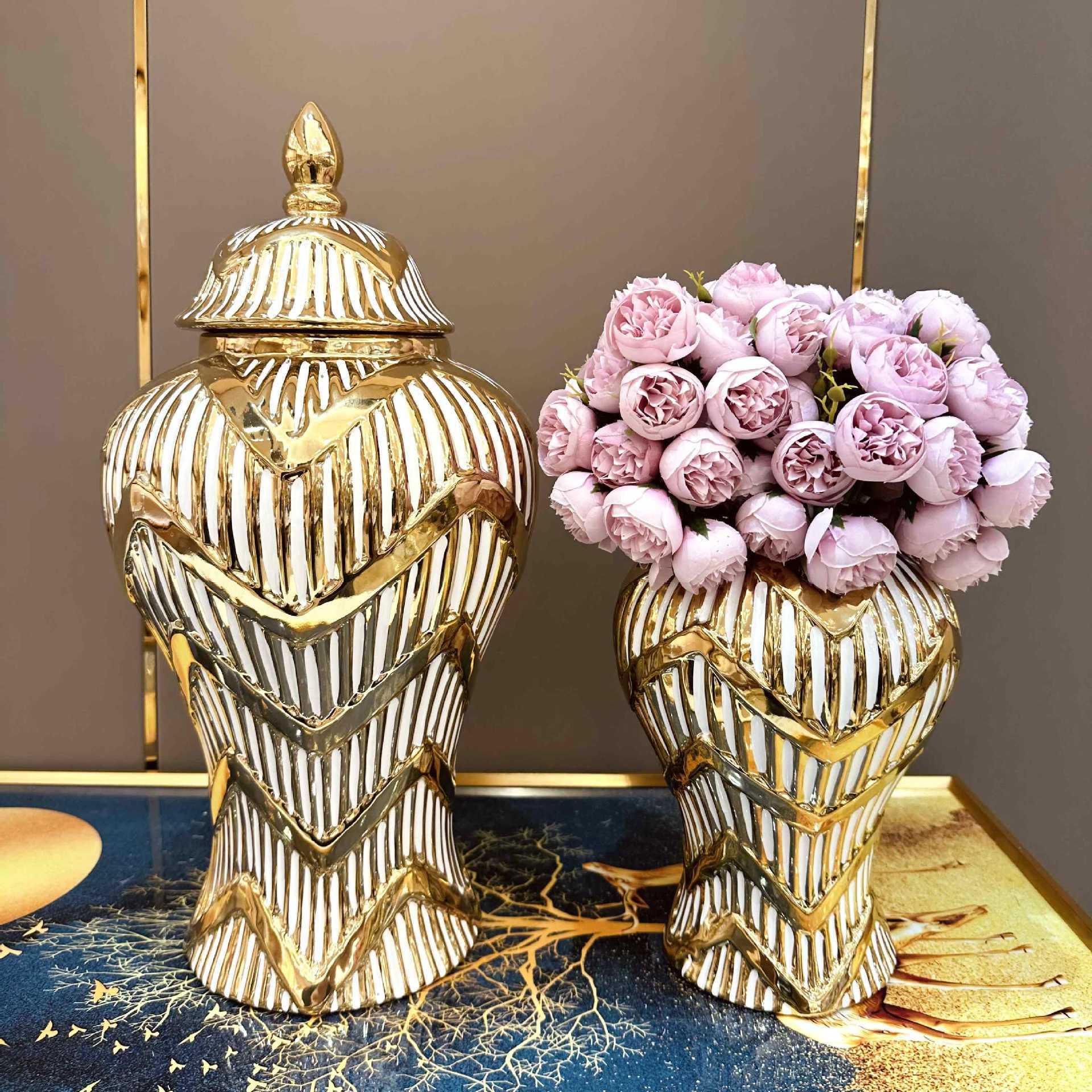 Storage tank soft decoration ceramic light luxury electroplating general tank European flower vase handicrafts decoration porch Item Picture