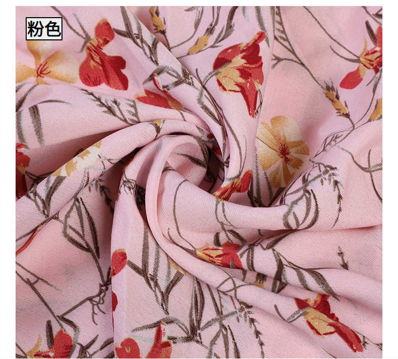Spring New Clothing Fabric Spot Wholesale South Korea Silk Screen Flower Dress Plain Polyester Shuttle details Picture