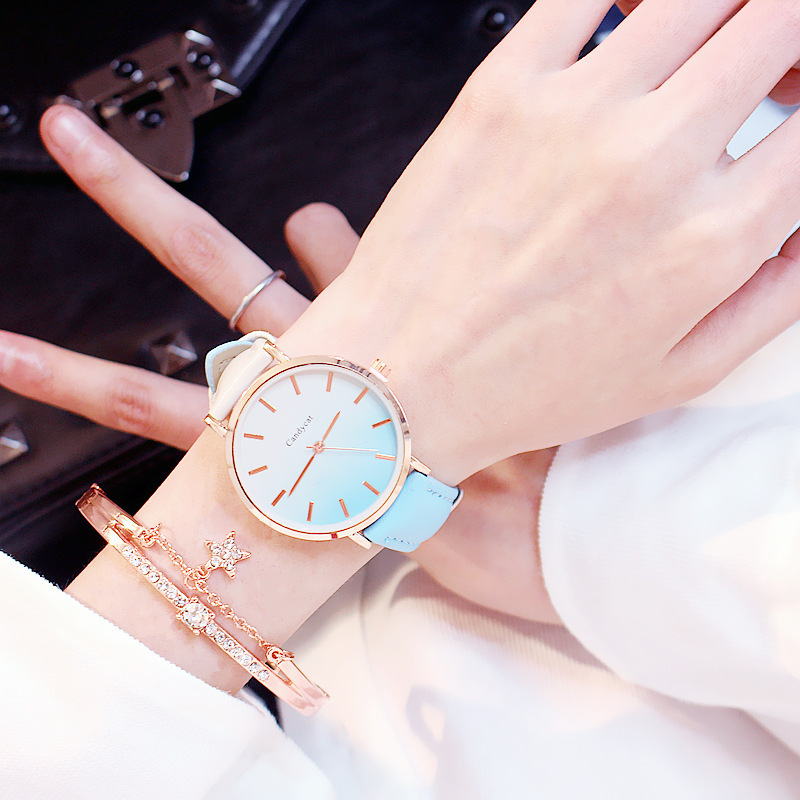 2pcs/set reloj pulsera set mujer moda tendencia gradiente cinturón reloj de cuarzo + estrella pulsera details Picture