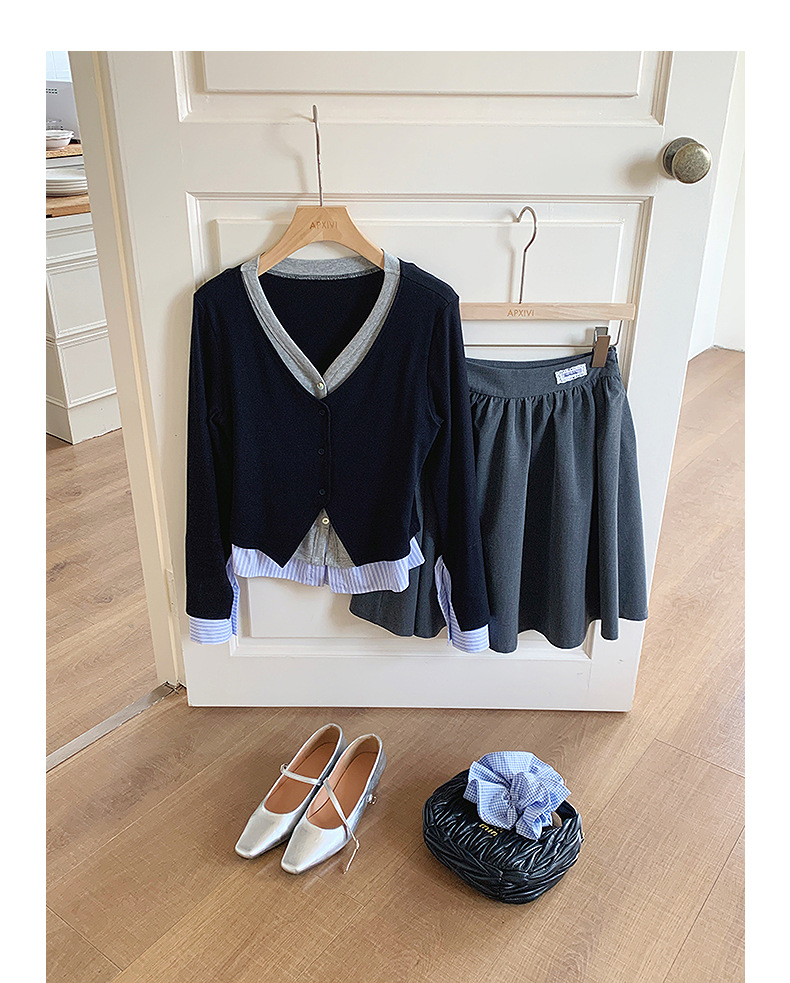 【通勤时髦法则】歌铭设计感撞色假两件针织衫秋季长袖上衣Y2776F详情26