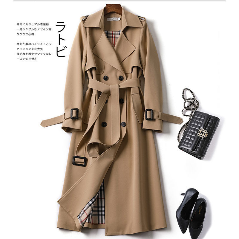 Trench coat women's mid-length 2023 spring and autumn new Korean version of large size small popular British wind coat over the knee coat