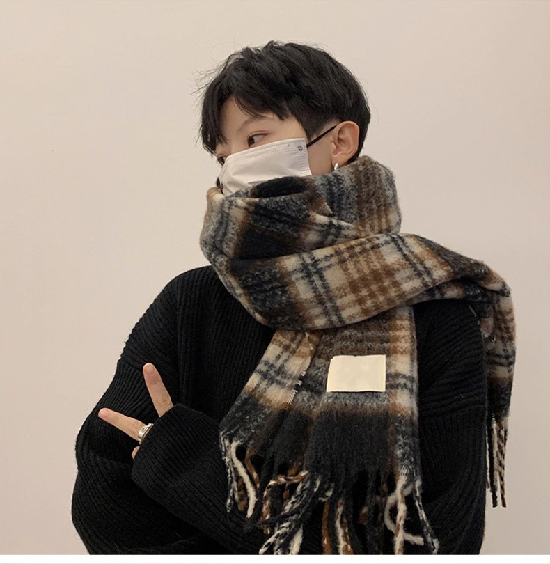 新款氛围男士围巾韩版秋冬百搭保暖围巾格子高级感围脖送男友礼物详情7