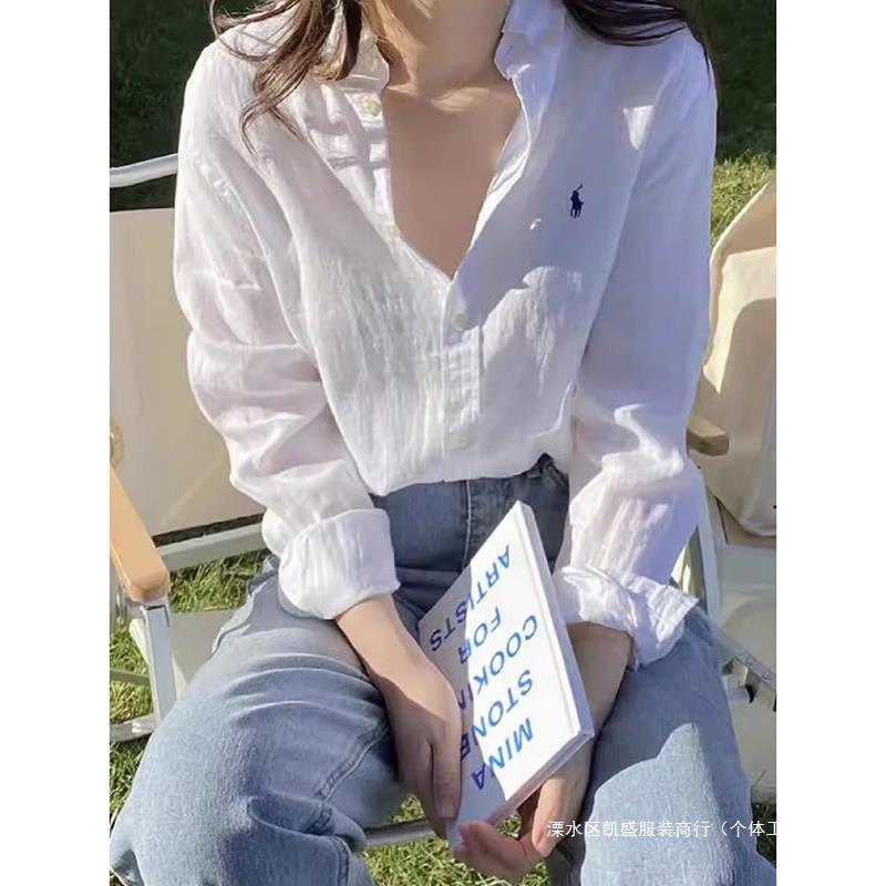 法国外单尾货尾单剪标亚麻白色衬衫女早秋季宽松休闲棉麻长袖上衣