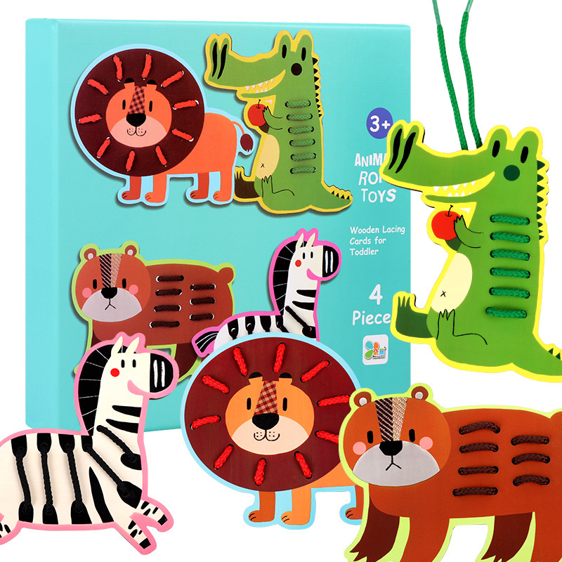Wooden fruit animal stringing board, a toy for cultivating babies' fine motor skills, intelligence, jigsaw puzzles and animal cognition details Picture