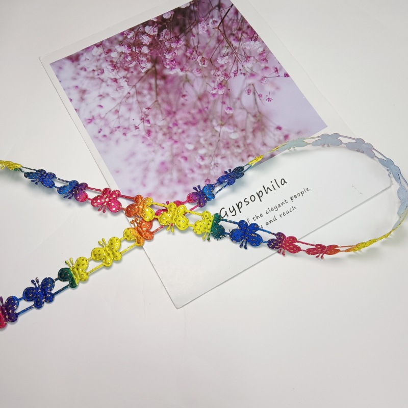 Hot diamond ultrasonic butterfly polyester webbing, colorful diy handmade gift packaging tape, Christmas decorative ribbon accessories Specification image