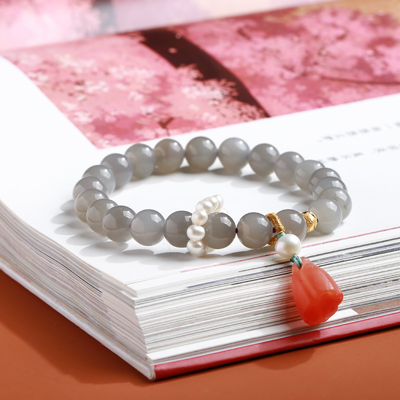 Natural 8MM smoky purple Hetian jade round bead bracelet, women's Salt Source Two Lives Happy Lotus pod bracelet, best friend gift wholesale Application Scenario