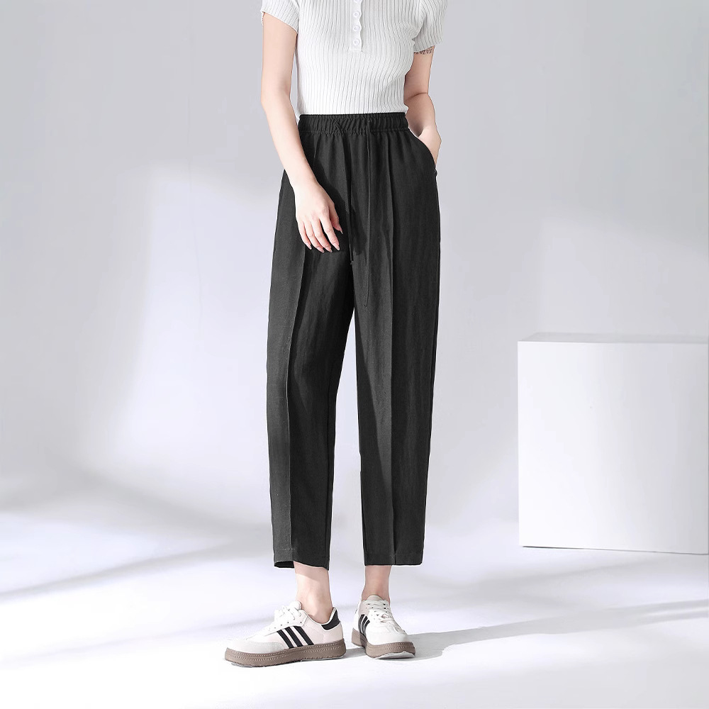 Summer thin Tencel linen nine-inch pants for women, elastic high-waisted tapered pants, 2025 new style Halon pants, cigarette tube pants for women Specification image