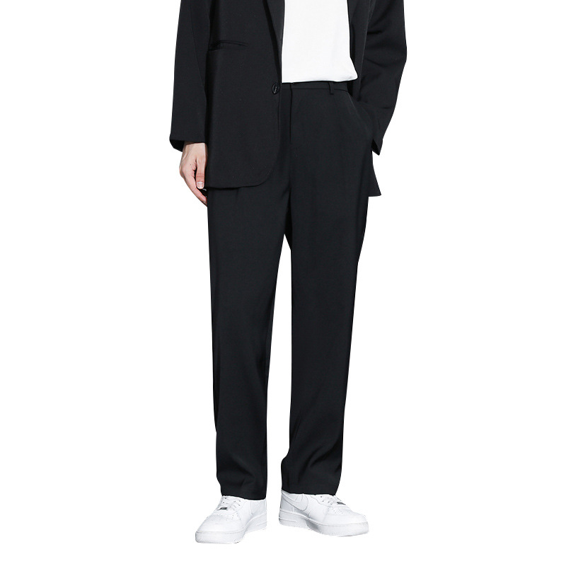 Men's summer 9-inch loose straight-leg casual pants Men's drape spring and autumn ice silk black suit pants Item Picture