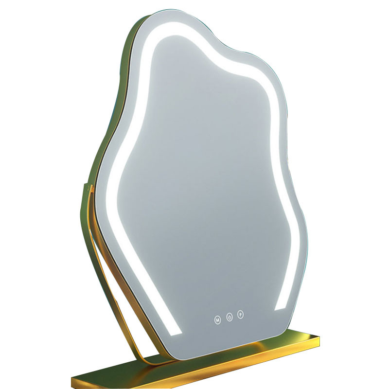 Internet-famous cloud mirror makeup mirror, table-style led light filling metal dressing mirror, home bedroom irregular-shaped beauty mirror Item Picture
