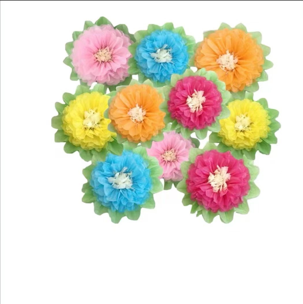 速卖通三色多层纸花搭配场景装饰多尺寸混合向日葵花纸艺手工