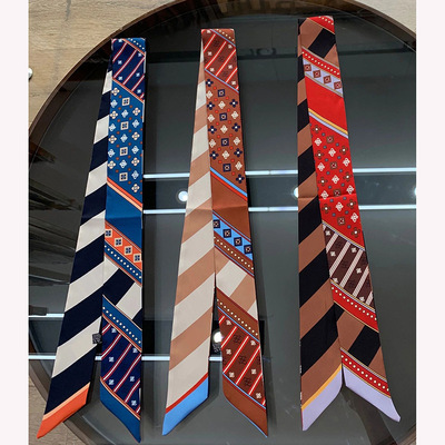120*5cm silk scarf, small long scarf for women, spring and autumn simulated silk, silk bandage, hair band, ribbon tie, decorative small neckerchief Application Scenario