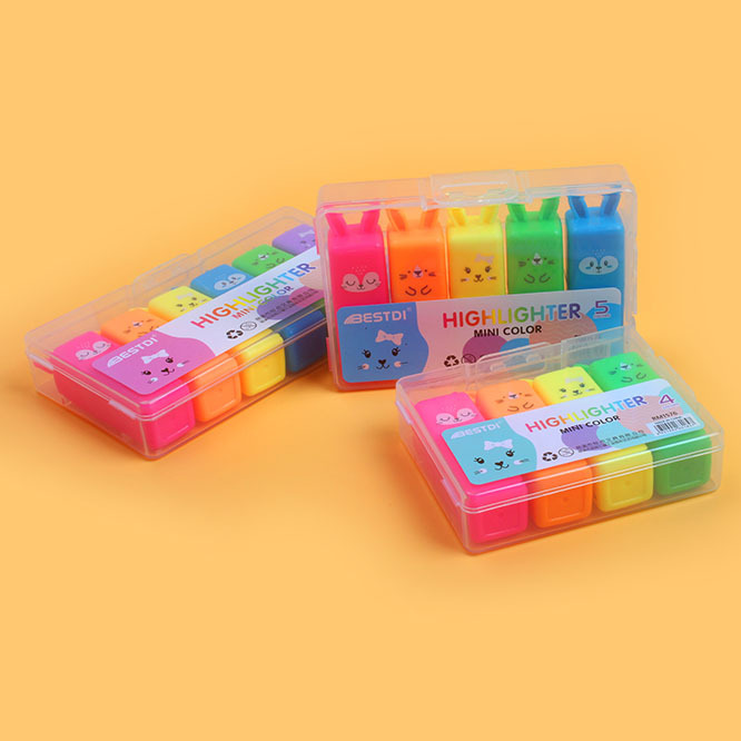 兔子造型荧光笔儿童绘画彩绘DIY手账记笔彩笔套装迷你荧光笔批发