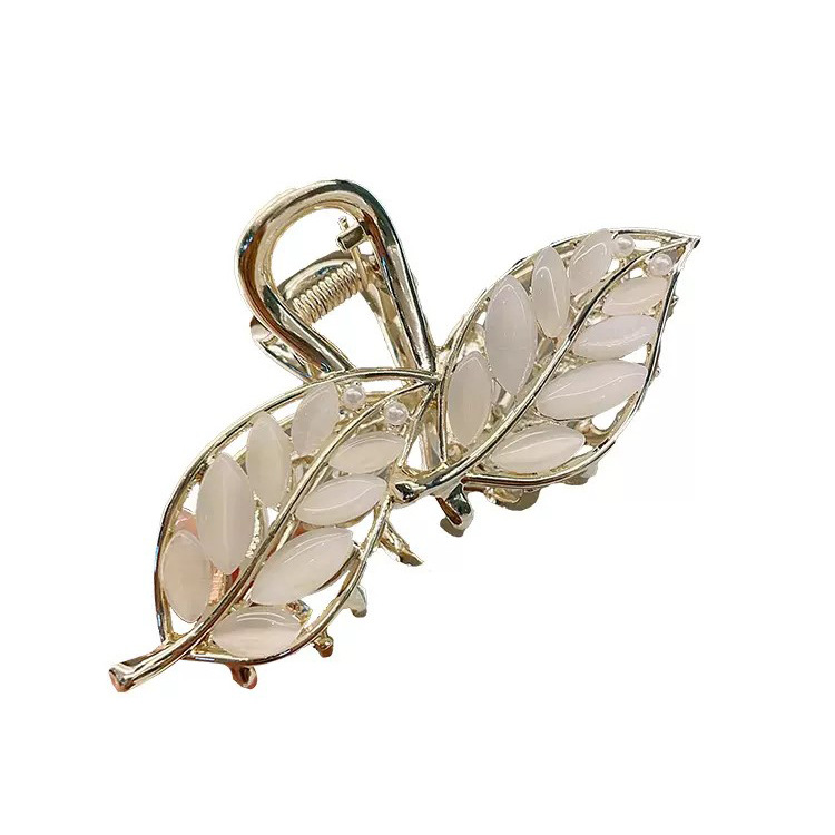 2023 New Opal Wheatclaw Hairpin Female Shark Clip Light Luxury Leaf Leaf Clip Temperament Retro Item Picture