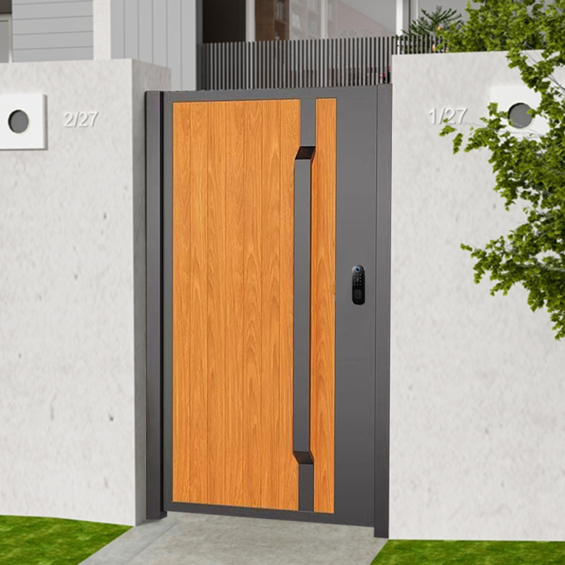 庭院门现代花园门铝合金大门别墅大门中式户外木纹门乡村民宿院子