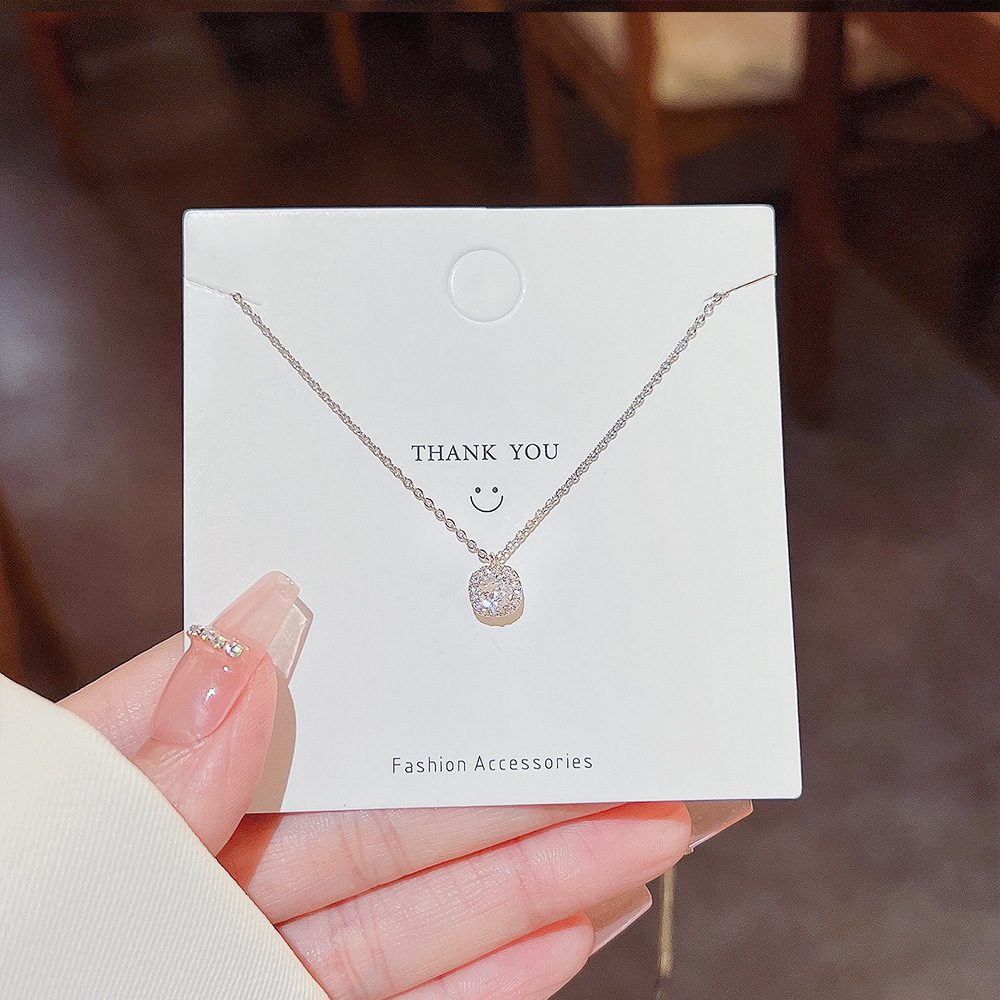 Sweet Lady Micro-Studded Zirconium Square Necklace Women's Simple Pendant Fashion Light Luxury Titanium Steel Clavicle Chain Wholesale