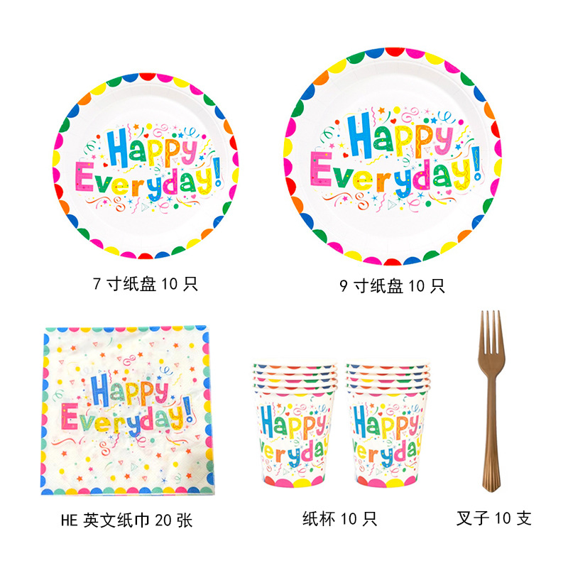 Happy birthday! Dinner plates, paper plates, disposable tablecloths, paper cups, tableware, party decoration supplies, Children's Day daily necessities details Picture