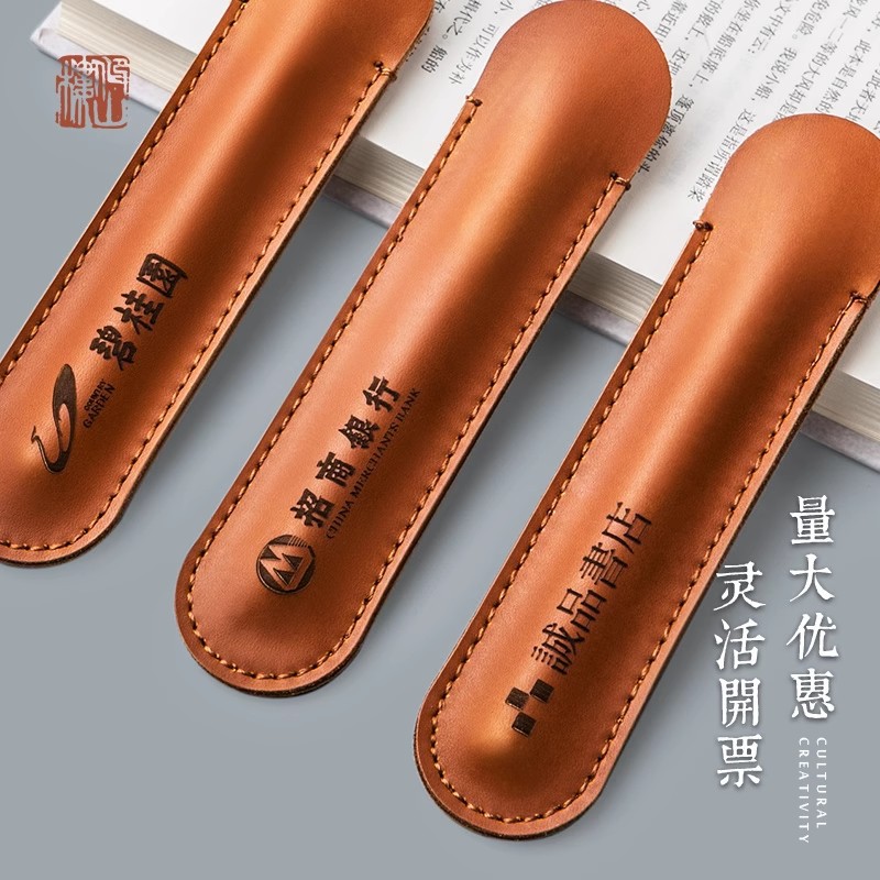 Lettering Logo Copper Wood Metal Black Ballpoint Pen With Leather Pen Case Business High-Grade Signature Pen Enterprise Gift Application Scenario