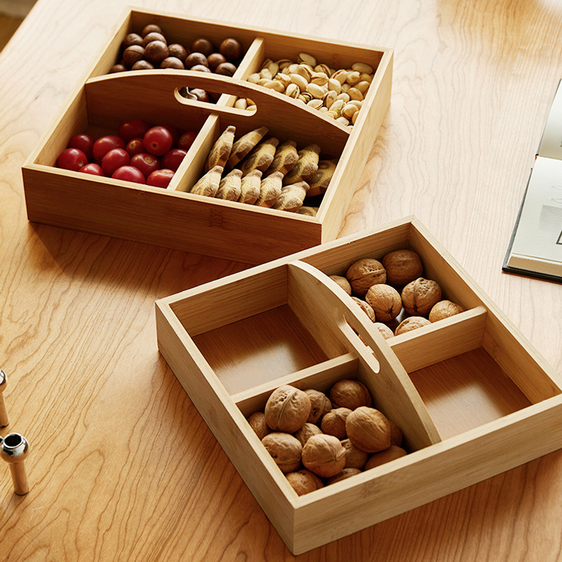 Solid wood dried fruit boxes, wooden hand-held engagement and wedding boxes, household living room melon seed, candy and snack storage wooden boxes wholesale Specification drawing