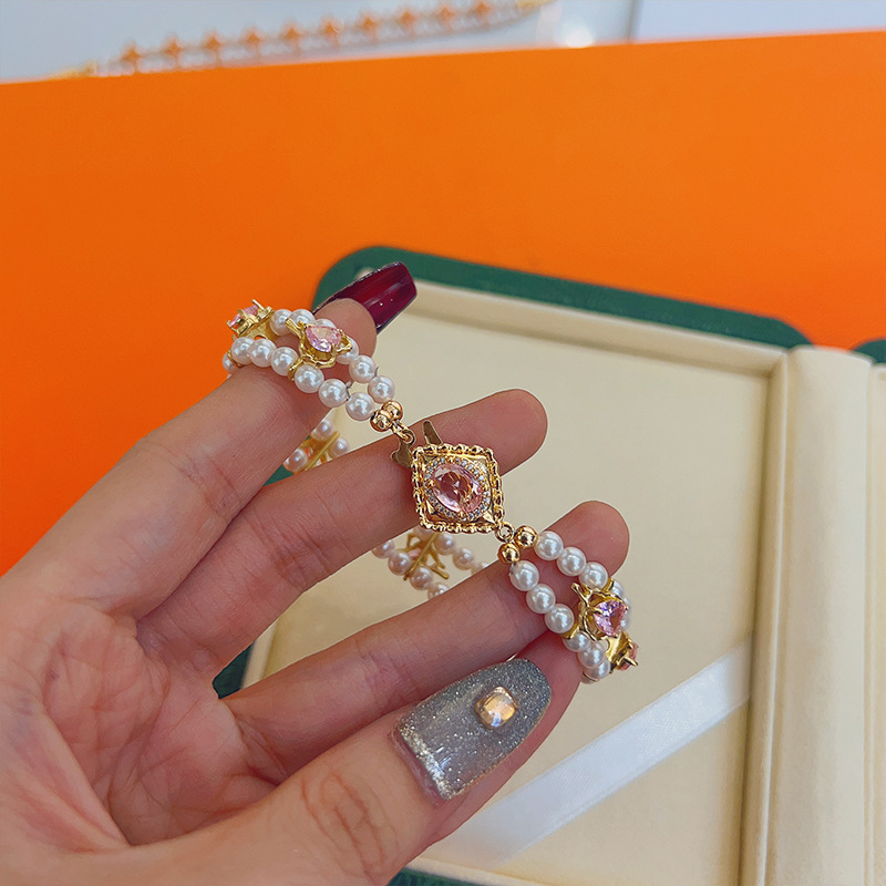 New niche design copper-plated real gold diamond-shaped pin socket bracelet necklace link clasp DIY accessory details Picture