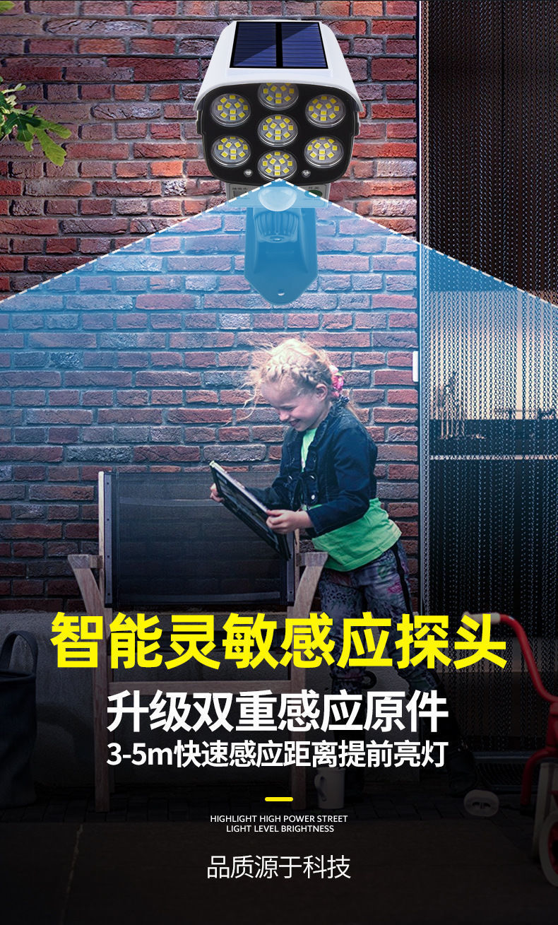 太阳能照明灯仿真监控灯摄像头灯感应道路灯防水家用户外庭院壁灯详情12