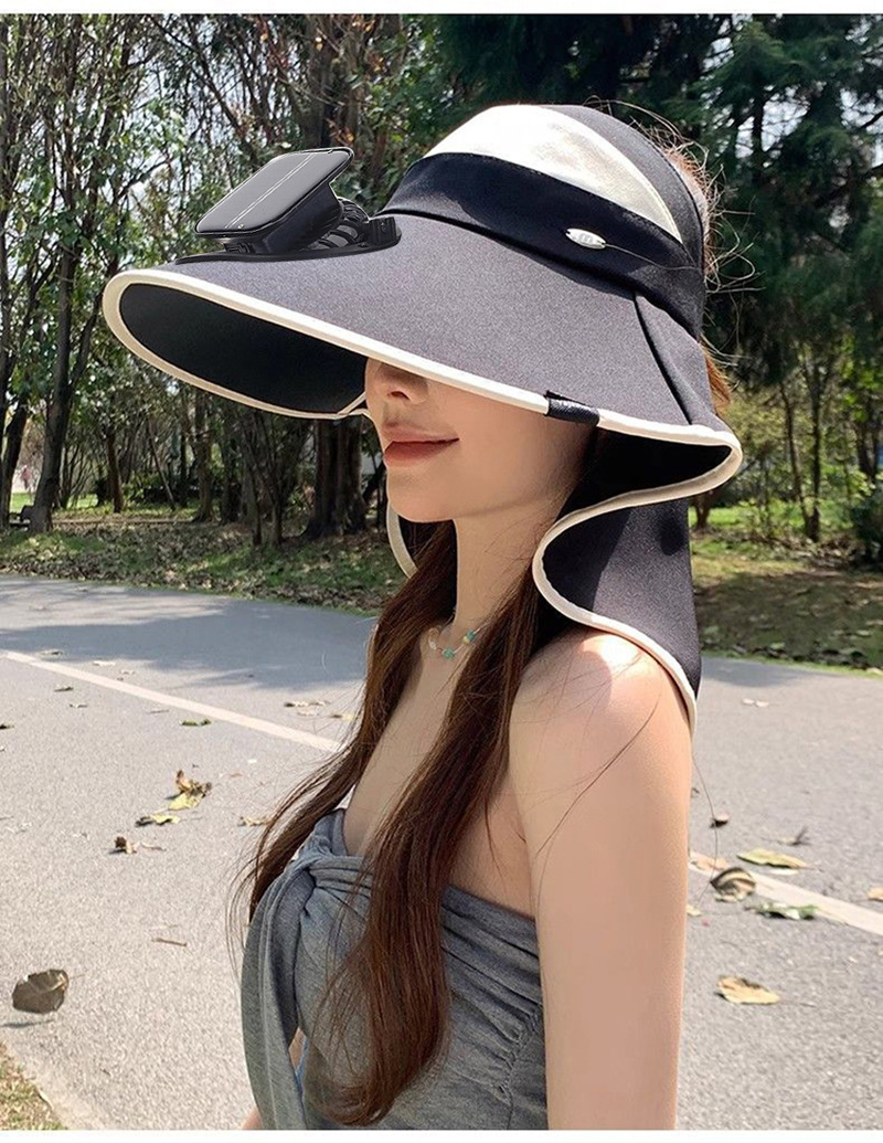夏季户外女遮阳帽带太阳能风扇超大檐女士披肩帽防紫外线采茶登山详情8