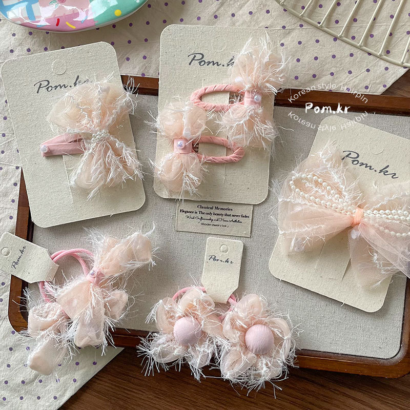 New Korean-style sweet bow hair clips, super fairy-like bangs clips for girls, fabric children's matching ponytail hair bands details Picture