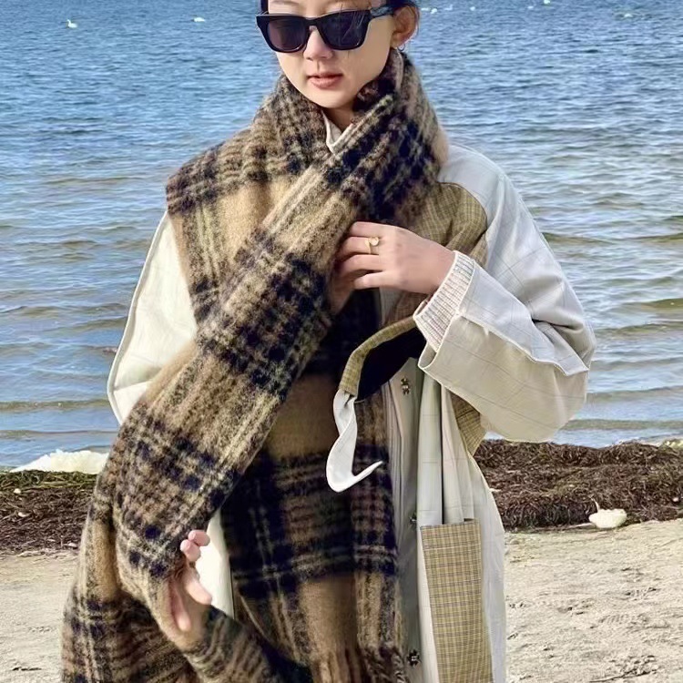 Plaid Scarf Women's Autumn And Winter Explosive All-Over Shawl Senior Imitation Cashmere Warm Neck Mohair Fringe Scarf details Picture