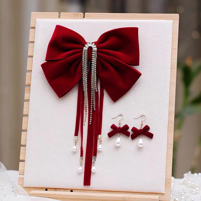 Premium Sense Big Bow Headpiece Hair Clip Female Back Of Head Temperament Hair Card Fall/Winter Hair Accessories Flash Drill Fringe Spring Clip Application Scenario